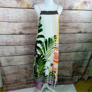 Prana Green and White Spaghetti Strap Sundress